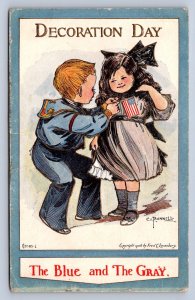 J87/ Patriotic Postcard c1910 Decoration Day Blue and Gray Kids Flag  593