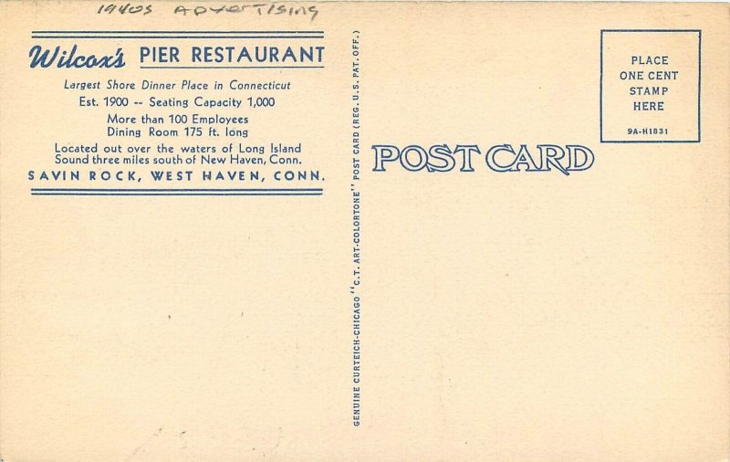 Postcard Connecticut Savin Rock West Haven Wilcox 's Pier Restaurant