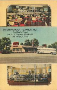 Linen Multi-View Postcard Union Bus Depot Route 66 Lebanon MO Unposted