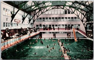 Interior of Bathing Pavilion Ocean Park California CA Bathers Swimming Postcard