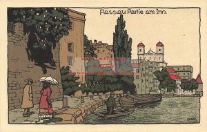 Germany, Passau, Passau Partie am Inn, Artist Signed