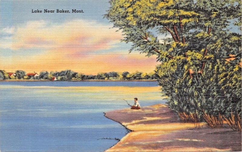 BAKER MONTANA LAKE NEARBY POSTCARD 1940s