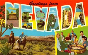 NEVADA Roulette Wheel Large Letter Greetings Casino c1950s Vintage Postcard
