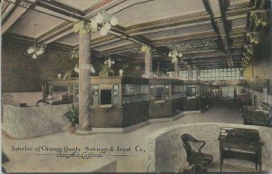 Interior of Orange County Savings & Trust Co., Santa Ana, CA., Early Postcard
