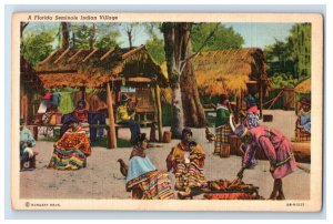 Vintage A Florida Seminole Indian Village Postcard F114E