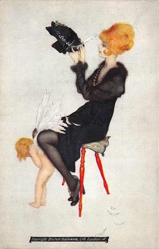 Raphael Kirchner Art Nouveau Cupid & Woman Postcard