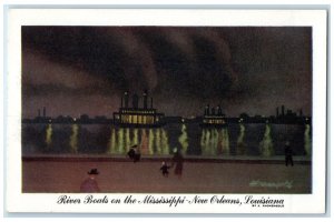 New Orleans Louisiana LA Postcard River Boats On The Mississippi Night View