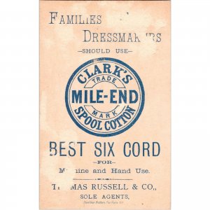 CLARKS Mile-End Spool Cotton Thread - Thomas Russell Co - Victorian Trade Card