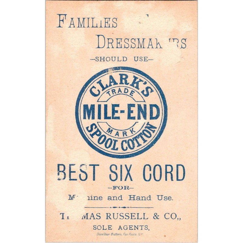 CLARKS Mile-End Spool Cotton Thread - Thomas Russell Co - Victorian Trade Card