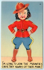 COMIC Little Girl Joins the MOUNTIES They Always Get Their Man 1940s Postcard