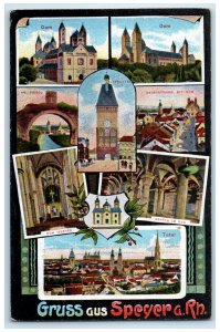 c1910 Church Buildings Greetings from Speyer A. R.N. Germany Multiview Postcard