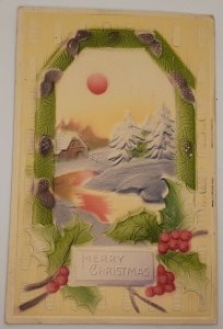 Postcard Christmas - heavy emboss  RMS postmark Concord NH Penacook Station