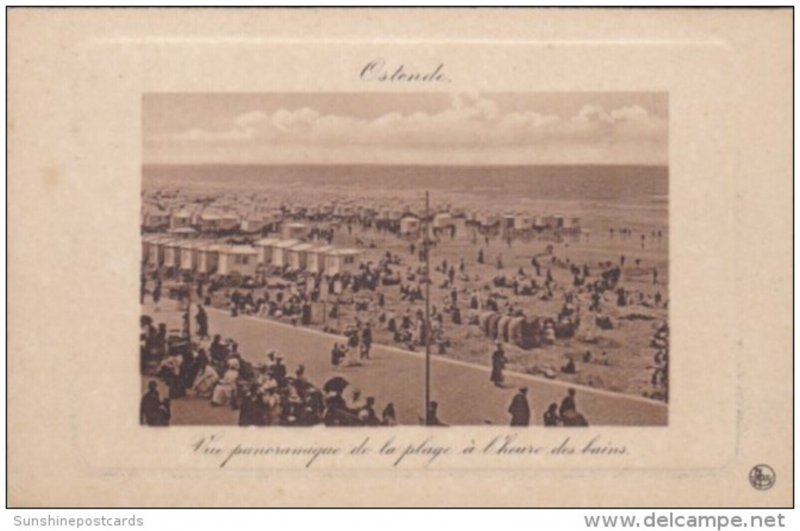 Belgium Ostende Vue Panoramique de la plage a l'heure des bains