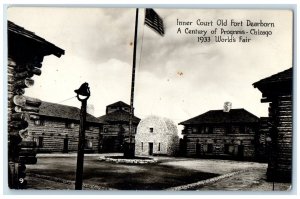 1939 Inner Court Old Fort Dearborn Chicago World's Fair RPPC Photo Postcard
