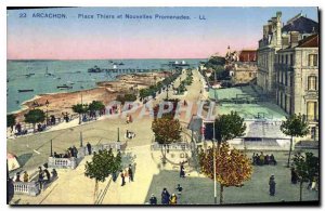 Old Postcard Arcachon Placve Thiers and New Walks