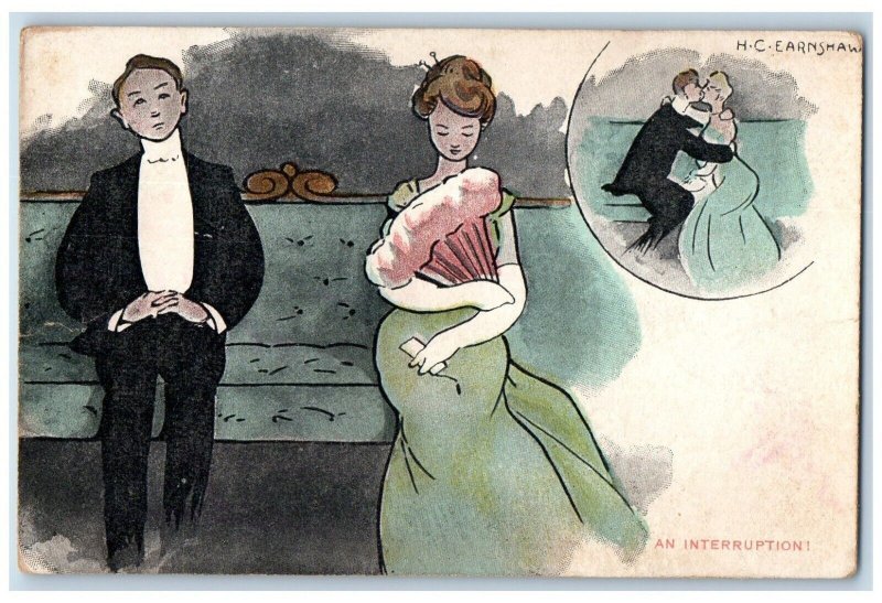 c1910's Couple Kissing An Interruption Romance Posted Antique Postcard 