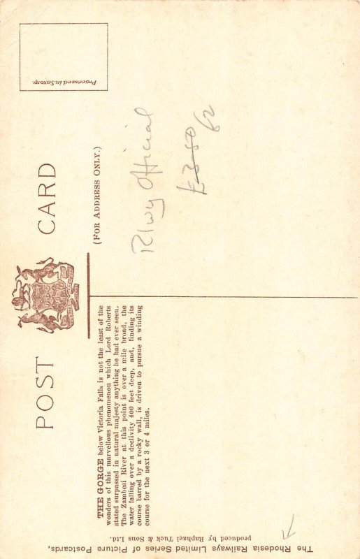 Zimbabwe Gorge Below Victoria Falls Bridge postcard