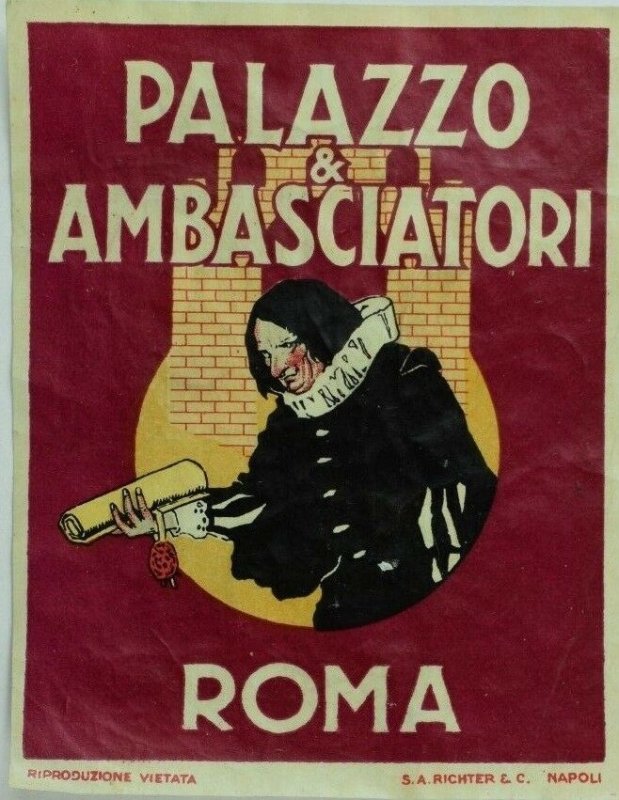 1940's-50's Palazzo & Ambasciatori Rome, Italy Luggage Label Original E18