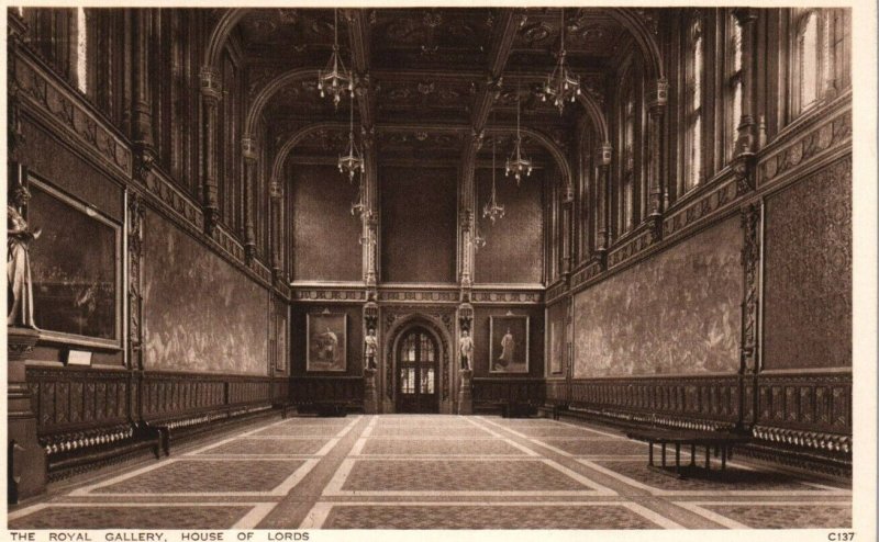Rare Vintage Postcard House of Lords Royal Gallery United Kingdom Parliament
