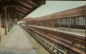 Boston MA Forest Hills Elevated RR Train Trolley Station c1910 Postcard