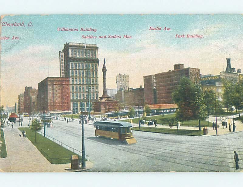 Divided-Back STREETCAR BY BUILDINGS ON EUCLID AVENUE Cleveland Ohio OH HM7814