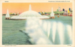 1933 Chicago Expo  Fountain 40' High Kaufmann-Fabry Linen Postcard