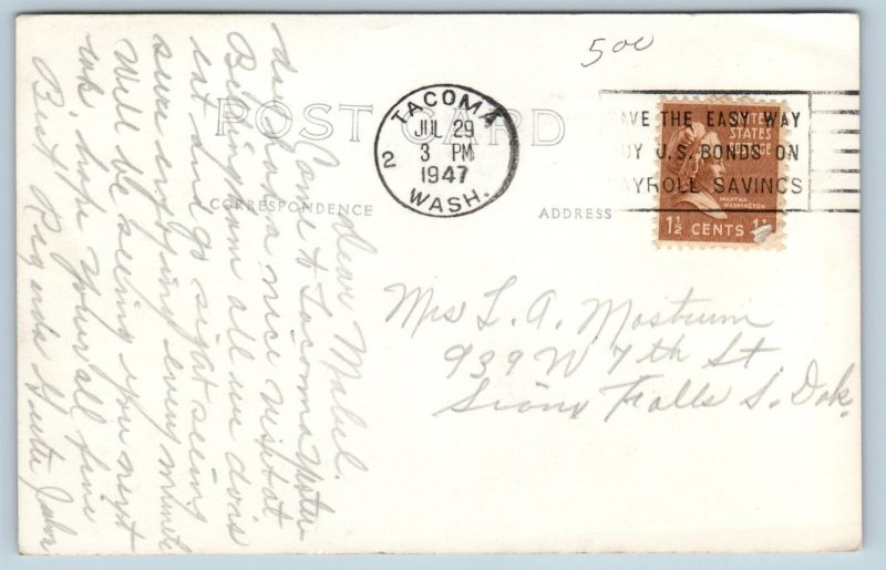 1947 Bird's Eye View Gateway Mt Rainier Nat'l Park Tacoma WA RPPC Photo Postcard