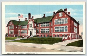 Louisville Kentucky~Albert's Brandeis School~Flag in Front~1920s Postcard