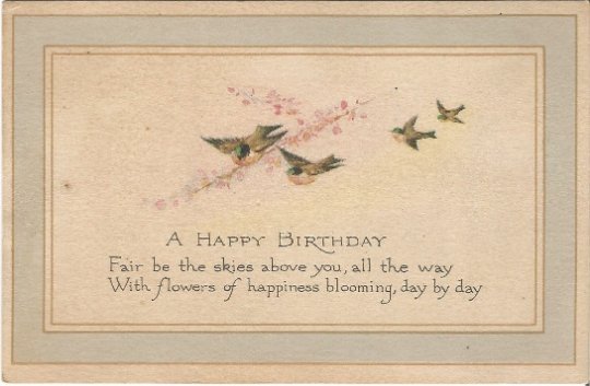 Birds and Cherry Blossoms Greet the Receiver on this Vintage Postcard