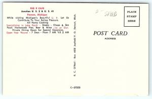 Postcard MI Powers Big R Cafe Beer to Go Greyhound Bus Stop R27