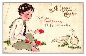 Postcard A Happy Easter Vintage Standard View Card Boy Eggs Geese 