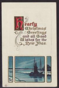 Hearty Christmas Greetings,Sailboat Postcard 