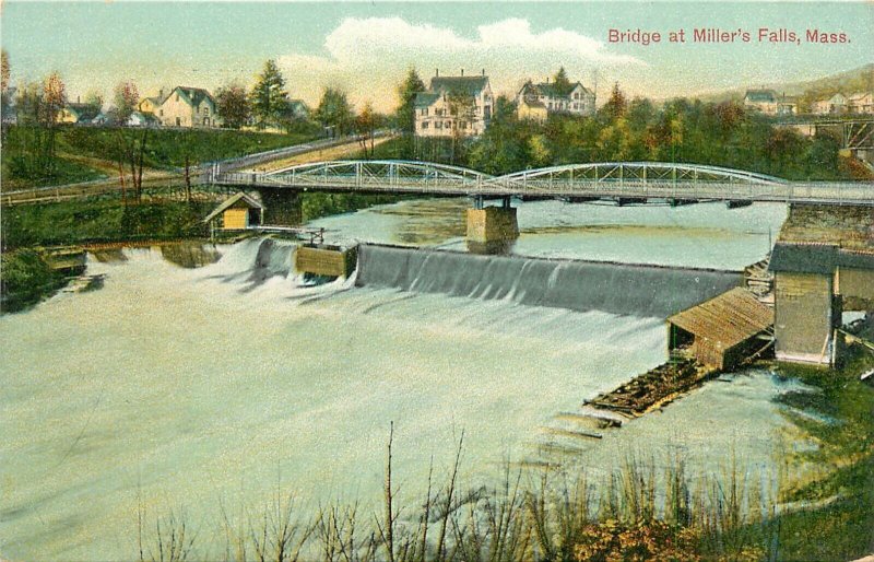 c1907 Postcard; Bridge at Miller's Falls MA Franklin County Unposted Nice