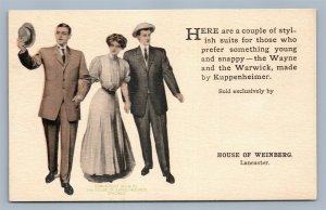 LANCASTER PA MENS FASHION ADVERTISING ANTIQUE POSTCARD KUPPENHEIMER CHICAGO 1908
