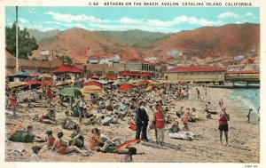 Vintage Postcard 1933 Bathers On The Beach Avalon Catalina Island California CA