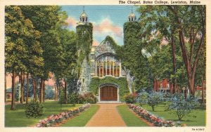 Vintage Postcard Chapel Bates College Campus Grounds Garden Lewiston Maine ME