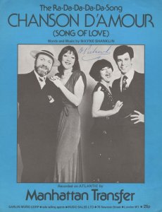 Manhattan Transfer Chanson D'Amour 1970s Sheet Music