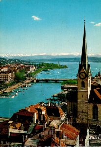 Switzerland Zurich View Of Fraumuenster Lake and The Alps