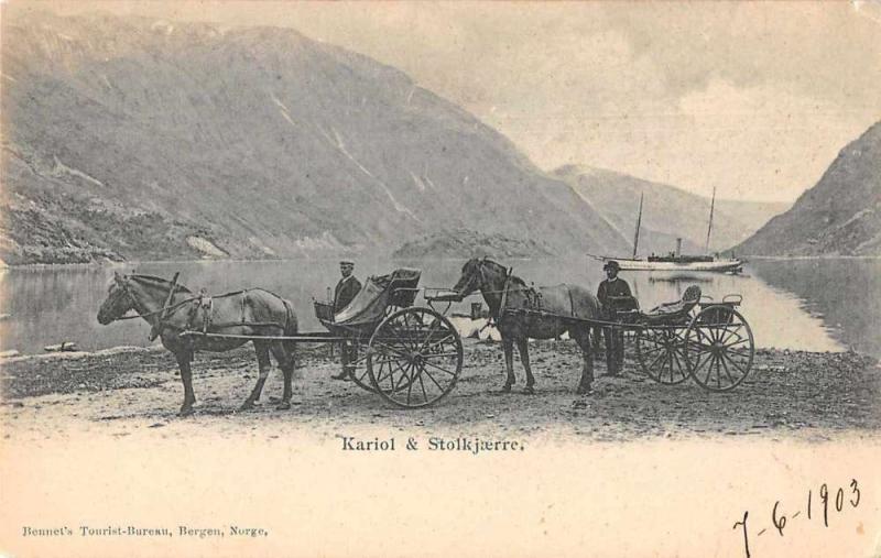 Norway Kariol and Stolkjaerre Horse Carriage Vintage Postcard JE229408