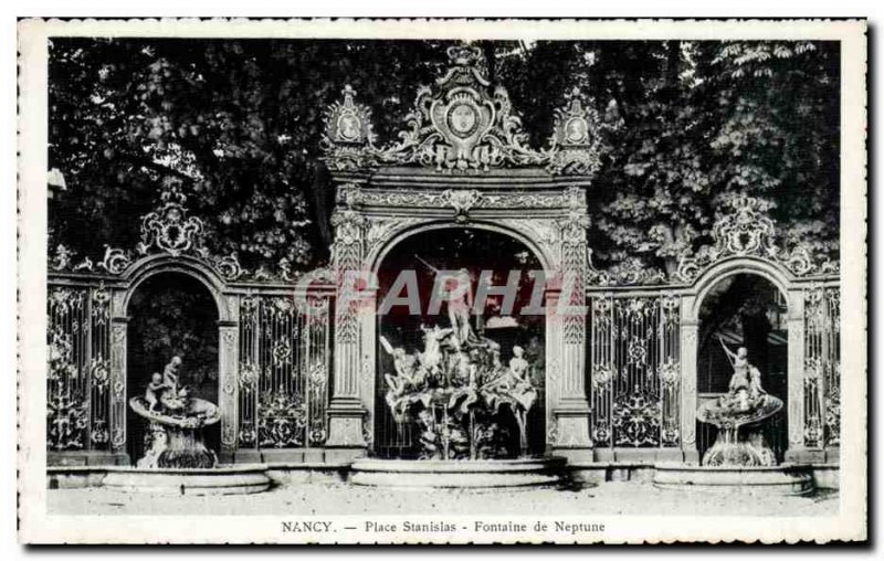 Old Postcard Nancy Place Stanislas Neptune Fountain