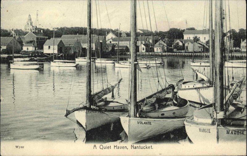 Nantucket MA A Quiet Haven Boats & Names c1910 Postcard