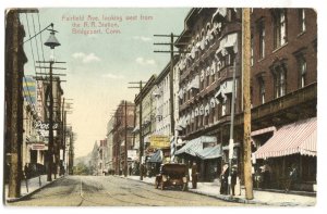 Postcard Fairfield Ave Looking West from Railroad Station Bridgeport CT 1908