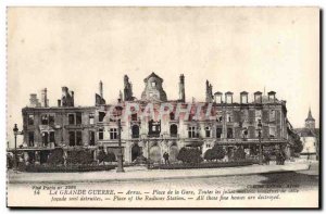 Old Postcard Arras Train Station Square Militaria