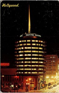 Hollywood California CA Capitol Tower Bldg Records Postcard PM Cancel WOB Note 