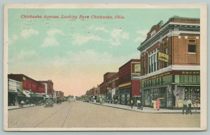 Chickasha Avenue Oklahoma~Main Street~Trolley Tracks~Kress 5&10 Store~1915 PC 