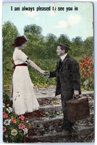 I am always pleased to see you  -- Woman shaking mans hand posted 1914