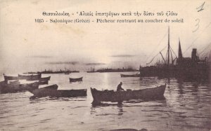 Greece Salonica Thessaloniki Fisherman returning at sunset 06.04