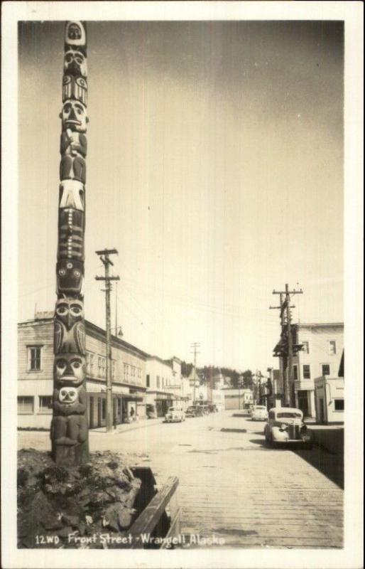 Wrangell AK Front St. & Totel Pole Real Photo Postcard