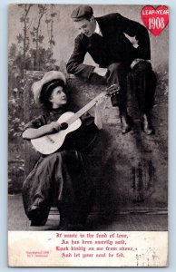 Galesburg Illinois IL Postcard Leap Year Romance Girl Playing Guitar 1908 Posted