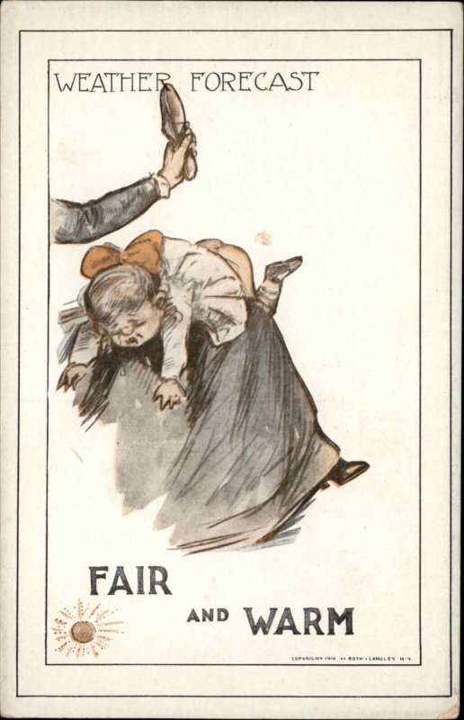 Weather Forecast Little Girl Gets Spanked Fair and Warm c1910 Postcard